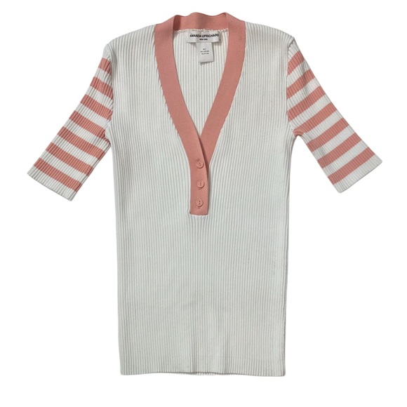 Amanda Uprichard‎ Ribbed Striped Sweater Shirt in Melon Size Small - Picture 2 of 7